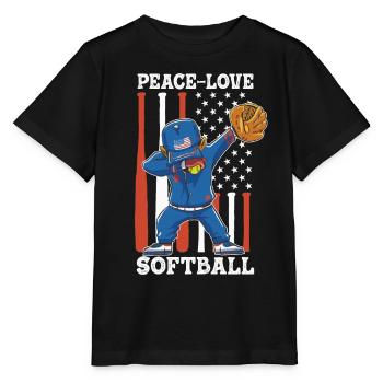 Mädchen Frieden Liebe Softball - Stanley/Stella Kinder T-Shirt MINI CREATOR  - Schwarz - Vorne - Mikhail (115cm)