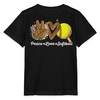 Mädchen Frieden Liebe Softball - Stanley/Stella Kinder T-Shirt MINI CREATOR  - Schwarz - Vorne - Mikhail (115cm)