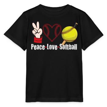 Mädchen Frieden Liebe Softball - Stanley/Stella Kinder T-Shirt MINI CREATOR  - Schwarz - Vorne - Mikhail (115cm)