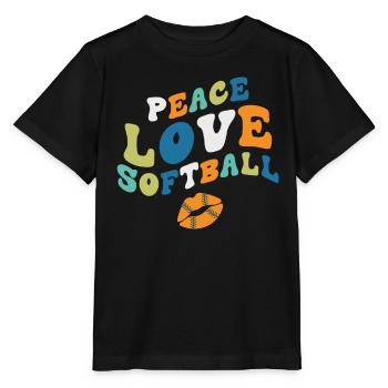 Mädchen Frieden Liebe Softball - Stanley/Stella Kinder T-Shirt MINI CREATOR  - Schwarz - Vorne - Mikhail (115cm)