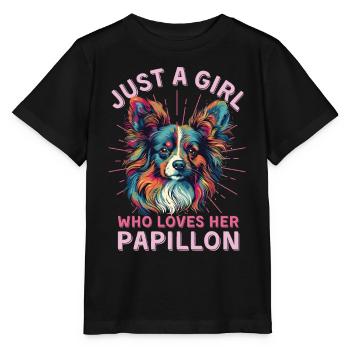Papillon Dog Lover Colorful Miniature Spaniel - Stanley/Stella MINI CREATOR Kids’ T-Shirt - black - Front - Mikhail (115cm)