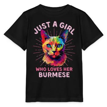 Burma Katze Liebhaber Bunte Burma Katze - Stanley/Stella Kinder T-Shirt MINI CREATOR  - Schwarz - Vorne - Mikhail (115cm)