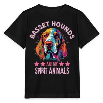 Basset Hound Liebhaber Bunter Basset-Hound Kunst - Stanley/Stella Kinder T-Shirt MINI CREATOR  - Schwarz - Vorne - Mikhail (115cm)