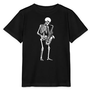 Skelett-Saxophon-Jam - Stanley/Stella Kinder T-Shirt MINI CREATOR  - Schwarz - Vorne - Mikhail (115cm)