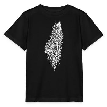 Der heulende Wolf – Nordisches Flechtwerk - Stanley/Stella Kinder T-Shirt MINI CREATOR  - Schwarz - Vorne - Mikhail (115cm)