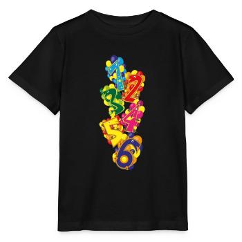Geburtstagszahlen mit Tieren und Luftballons. - Stanley/Stella Kinder T-Shirt MINI CREATOR  - Schwarz - Vorne - Mikhail (115cm)