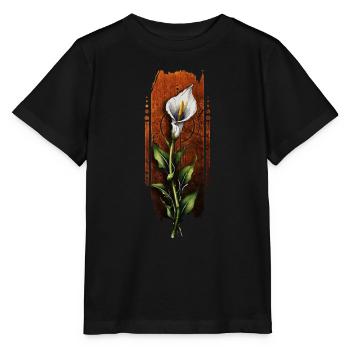 Tropischer Charme: Calla-Lilienblüte - Stanley/Stella Kinder T-Shirt MINI CREATOR  - Schwarz - Vorne - Mikhail (115cm)