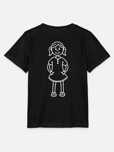 Tyttö valkoisena ääriviivapiirroksena - Stanley/Stella MINI CREATOR lasten t-paita - musta