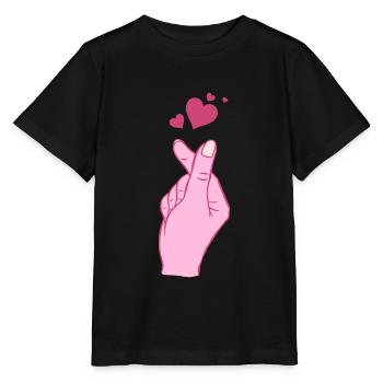 Finger Heart Korean Pop Music Hand Symbol - Stanley/Stella Kinder T-Shirt MINI CREATOR  - Schwarz - Vorne - Mikhail (115cm)