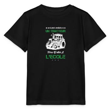 Born to drive tractor forced to go to school - Stanley/Stella MINI CREATOR Kids’ T-Shirt - black - Front - Mikhail (115cm)