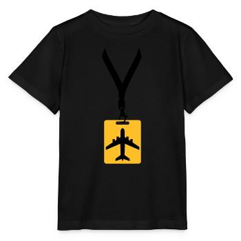 badge line airplane airplane fly pilot holiday tra - Stanley/Stella MINI CREATOR Kids’ T-Shirt - black - Front - Mikhail (115cm)