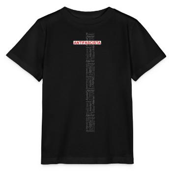 Alerte! Antifasciste ! - Art des mots rouge/gris - T-shirt bio MINI CREATOR Stanley/Stella Enfant - noir - Devant - Mikhail (115cm)
