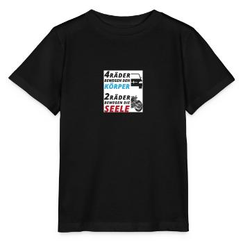 Motorradfahrer Spruch "2 Räder bewegen die Seele" - Stanley/Stella Kinder T-Shirt MINI CREATOR  - Schwarz - Vorne - Mikhail (115cm)