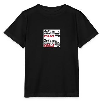 Motorradfahrer Spruch "2 Räder bewegen die Seele" - Stanley/Stella Kinder T-Shirt MINI CREATOR  - Schwarz - Vorne - Mikhail (115cm)