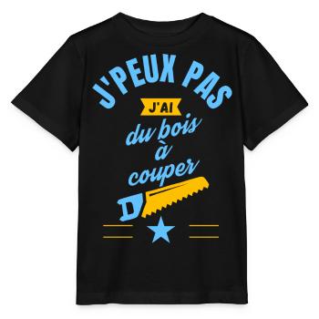 J peux pas j ai du bois à couper bleu jaune - T-shirt bio MINI CREATOR Stanley/Stella Enfant - noir - Devant - Mikhail (115cm)