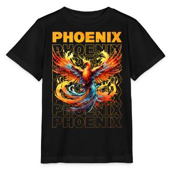 Phoenix Phoenix Fire Flames Mythologie des oiseaux - T-shirt bio MINI CREATOR Stanley/Stella Enfant - noir - Devant - Mikhail (115cm)