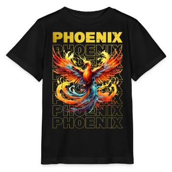 Phoenix Phoenix Fire Flames Mythologie des oiseaux - T-shirt bio MINI CREATOR Stanley/Stella Enfant - noir - Devant - Mikhail (115cm)