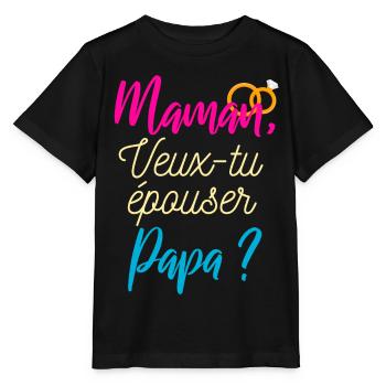 maman veux-tu épouser papa? mariage - T-shirt bio MINI CREATOR Stanley/Stella Enfant - noir - Devant - Mikhail (115cm)