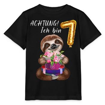 Ich bin sieben Faultier zum 7. Geburtstag - Stanley/Stella Kinder T-Shirt MINI CREATOR  - Schwarz - Vorne - Mikhail (115cm)