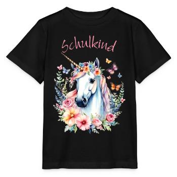 Licorne aux Fleurs Papillons - Enfant d’école 2026 - T-shirt bio MINI CREATOR Stanley/Stella Enfant - noir - Devant - Mikhail (115cm)