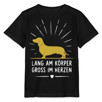 Dackel Herzdesign Lang am Körper - Stanley/Stella Kinder T-Shirt MINI CREATOR  - Schwarz - Vorne - Mikhail (115cm)