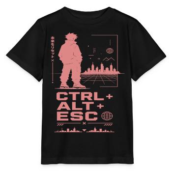 Cyberpunk Skyline CTRL ALT ESC - Stanley/Stella Kinder T-Shirt MINI CREATOR  - Schwarz - Vorne - Mikhail (115cm)