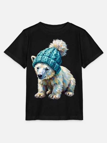Kleiner Eisbär mit Pompon-Mütze - Stanley/Stella Kinder T-Shirt MINI CREATOR - Schwarz