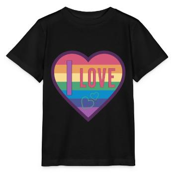colorful heart rainbow unisex love for everyone - Stanley/Stella MINI CREATOR Kids’ T-Shirt - black - Front - Mikhail (115cm)
