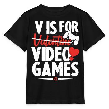 V ist für Videospiele Lustiger Valentinstag - Stanley/Stella Kinder T-Shirt MINI CREATOR  - Schwarz - Vorne - Mikhail (115cm)