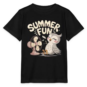 Summer Fun Eule mit Ventilator - Stanley/Stella Kinder T-Shirt MINI CREATOR  - Schwarz - Vorne - Mikhail (115cm)