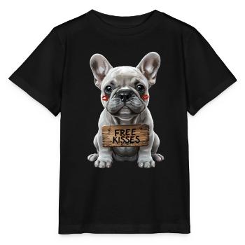 Cute French Bulldog Free Kisses - Stanley/Stella MINI CREATOR Kids’ T-Shirt - black - Front - Mikhail (115cm)