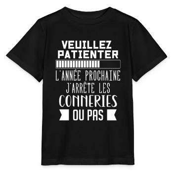 J'arrête les conneries humour - T-shirt bio MINI CREATOR Stanley/Stella Enfant - noir - Devant - Mikhail (115cm)