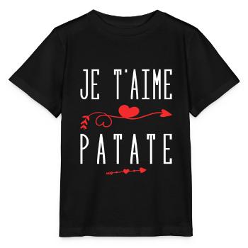 Je t'aime patate - T-shirt bio MINI CREATOR Stanley/Stella Enfant - noir - Devant - Mikhail (115cm)