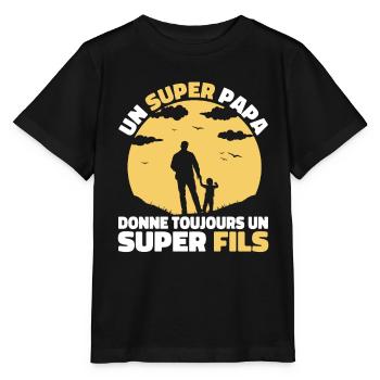Super Papa Super Fils Cadeau Pere Fête des Pères - T-shirt bio MINI CREATOR Stanley/Stella Enfant - noir - Devant - Mikhail (115cm)