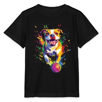 Staffordshire Bullterrier - Stanley/Stella Kinder T-Shirt MINI CREATOR  - Schwarz - Vorne - Mikhail (115cm)