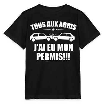 Tous aux abris j'ai eu mon permis - T-shirt bio MINI CREATOR Stanley/Stella Enfant - noir - Devant - Mikhail (115cm)