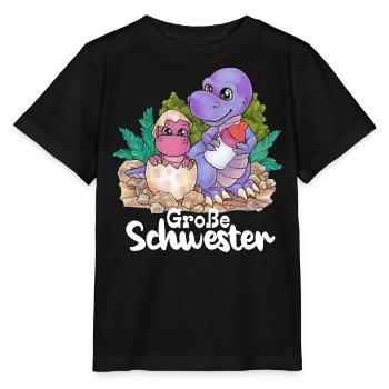 Große Schwester Niedlicher Dino Geschwister Paar - Stanley/Stella Kinder T-Shirt MINI CREATOR  - Schwarz - Vorne - Mikhail (115cm)