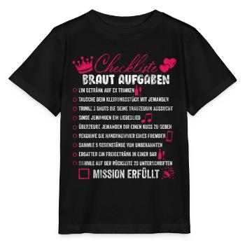 JGA Junggesellinnenabschied Abend Checkliste - Stanley/Stella Kinder T-Shirt MINI CREATOR  - Schwarz - Vorne - Mikhail (115cm)