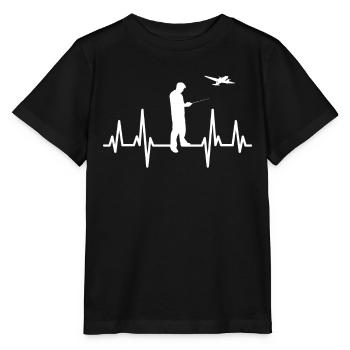Modellflug Modellflieger EKG Herzschlag - Stanley/Stella Kinder T-Shirt MINI CREATOR  - Schwarz - Vorne - Mikhail (115cm)