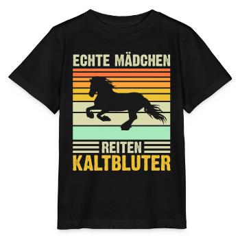 Echte Mädchen reiten Kaltblüter - Stanley/Stella Kinder T-Shirt MINI CREATOR  - Schwarz - Vorne - Mikhail (115cm)