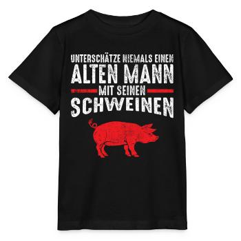 Alter Mann - Schweine | Vintage Retro Style - Stanley/Stella Kinder T-Shirt MINI CREATOR  - Schwarz - Vorne - Mikhail (115cm)