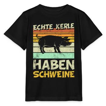 Schweine | Echte Kerle haben Schweine - Stanley/Stella Kinder T-Shirt MINI CREATOR  - Schwarz - Vorne - Mikhail (115cm)