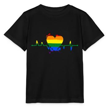 Regenbogen Herzschlag Herz Toleranz - Stanley/Stella Kinder T-Shirt MINI CREATOR  - Schwarz - Vorne - Mikhail (115cm)