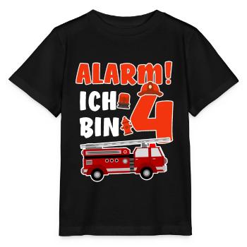Alarm Ich bin 4 - 4. Geburtstag - Feuerwehr - - Stanley/Stella Kinder T-Shirt MINI CREATOR  - Schwarz - Vorne - Mikhail (115cm)