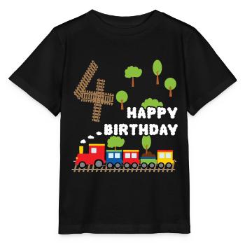Boy birthday shirt 4 years train railway birthday - Stanley/Stella MINI CREATOR Kids’ T-Shirt - black - Front - Mikhail (115cm)