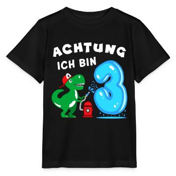 Kinder Geburtstagsshirt 3 Jahre Dino Feuerwehr - Stanley/Stella Kinder T-Shirt MINI CREATOR  - Schwarz - Vorne - Mikhail (115cm)
