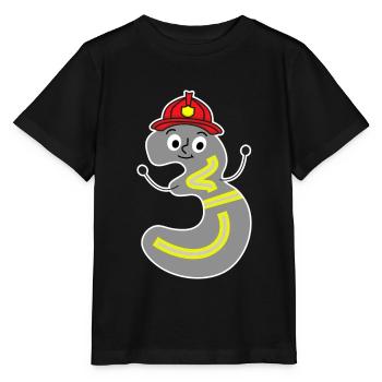 Chemise d’anniversaire 3 ans pompiers - T-shirt bio MINI CREATOR Stanley/Stella Enfant - noir - Devant - Mikhail (115cm)