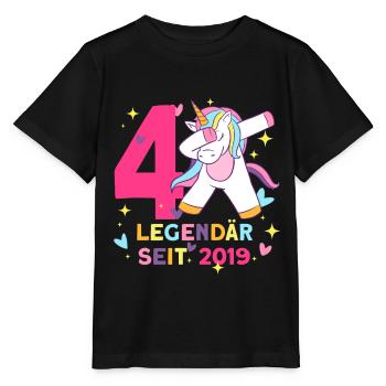 Einhorn Geburtstag 4 Jahre Mädchen Geburtstag - Stanley/Stella Kinder T-Shirt MINI CREATOR  - Schwarz - Vorne - Mikhail (115cm)