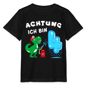 Kinder Geburtstagsshirt 4 Jahre Dino Feuerwehr - Stanley/Stella Kinder T-Shirt MINI CREATOR  - Schwarz - Vorne - Mikhail (115cm)