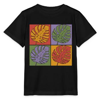 Pop Art Feuilles tropicales Monstera Deliciosa - T-shirt bio MINI CREATOR Stanley/Stella Enfant - noir - Devant - Mikhail (115cm)